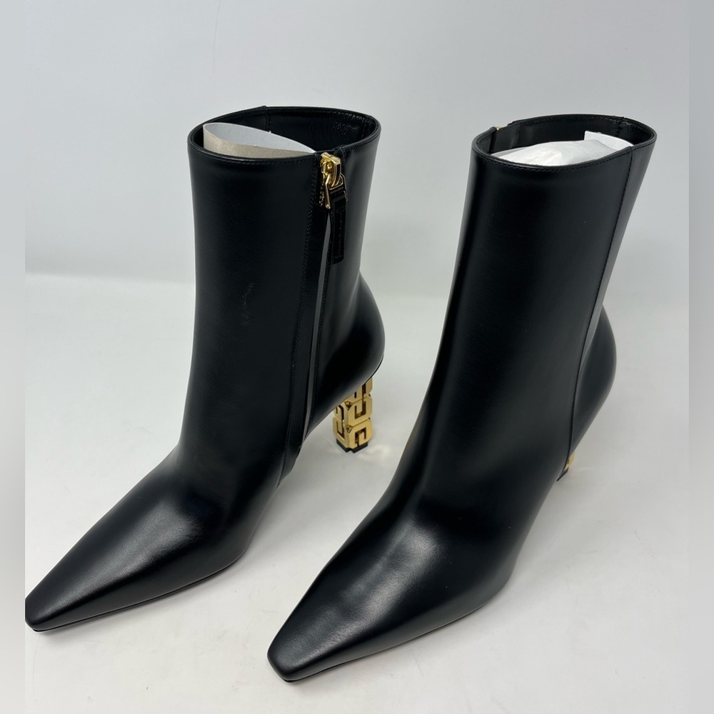 NIB Givenchy G Cube 85 Leather Ankle Boots Pointed Toe Black Gold Heel size 37.5 - Picture 7 of 8